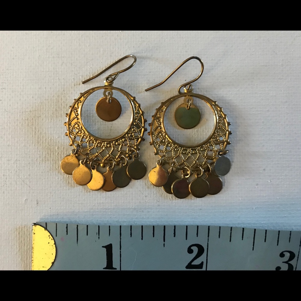 Gold tone dangly disc earrings
